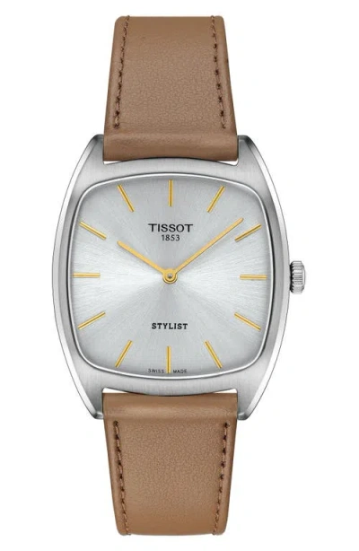 Tissot Stylist Leather Strap Watch, 32mm In Silver