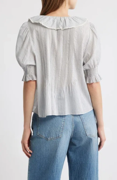 Doen Henri Lace-trimmed Ruffled Pintucked Striped Organic Cotton-voile Top In White