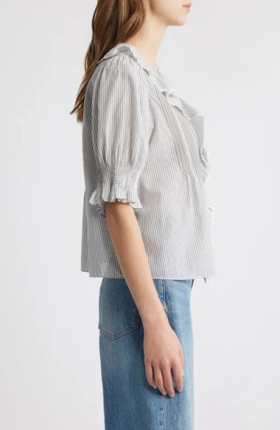 Doen Henri Lace-trimmed Ruffled Pintucked Striped Organic Cotton-voile Top In White