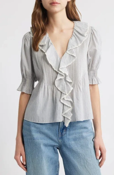 Doen Henri Lace-trimmed Ruffled Pintucked Striped Organic Cotton-voile Top In White