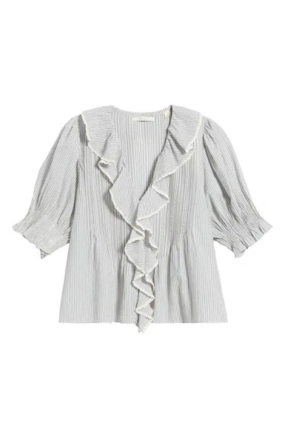 Doen Henri Lace-trimmed Ruffled Pintucked Striped Organic Cotton-voile Top In White