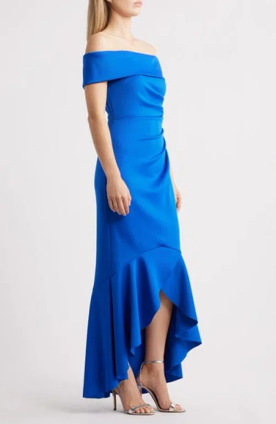 Eliza J Off The Shoulder High-low Gown In Cobalt