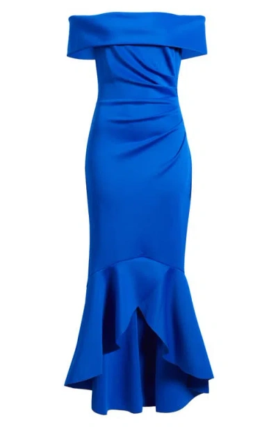 Eliza J Off The Shoulder High-low Gown In Cobalt