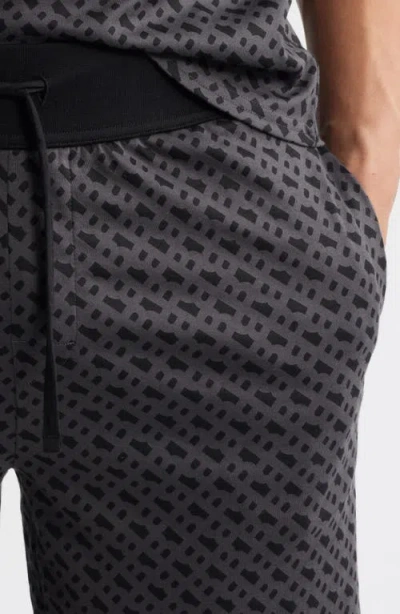 Hugo Boss Interlock-cotton Pajama Shorts With Monogram Print In Black Multi