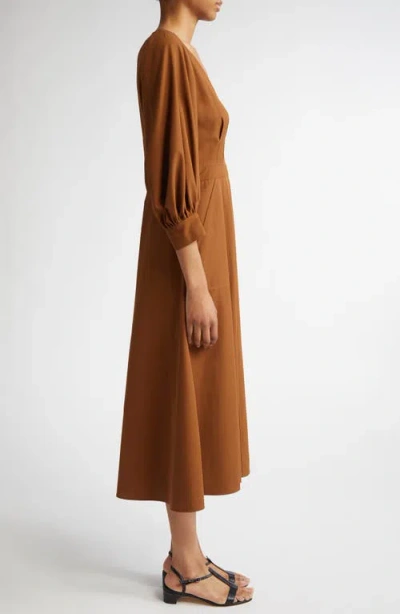 Max Mara Pedaggi Cotton Midi Dress In Tobacco