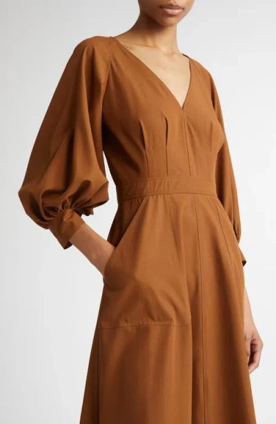 Max Mara Pedaggi Cotton Midi Dress In Tobacco