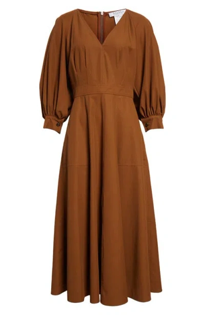 Max Mara Pedaggi Cotton Midi Dress In Tobacco