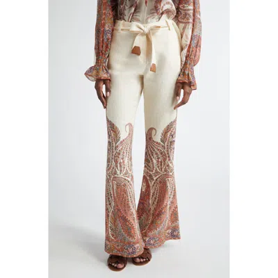 Zimmermann Rhiannon Flared Linen Pants In Multi