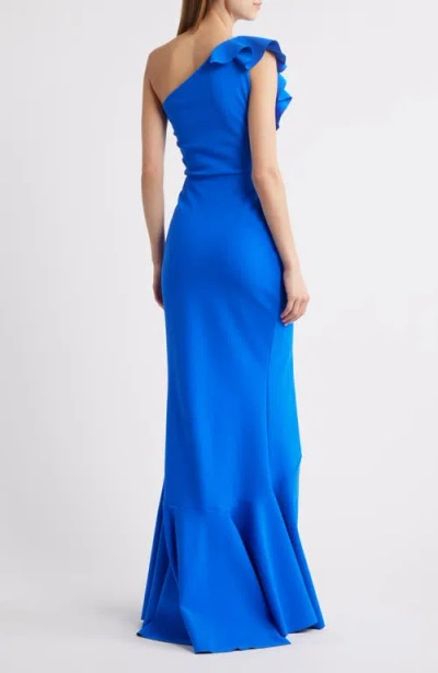 Chiara Boni La Petite Robe Kafu Ruffle One-shoulder Mermaid Gown In Blue Klein
