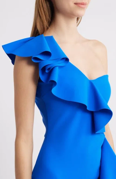 Chiara Boni La Petite Robe Kafu Ruffle One-shoulder Mermaid Gown In Blue Klein