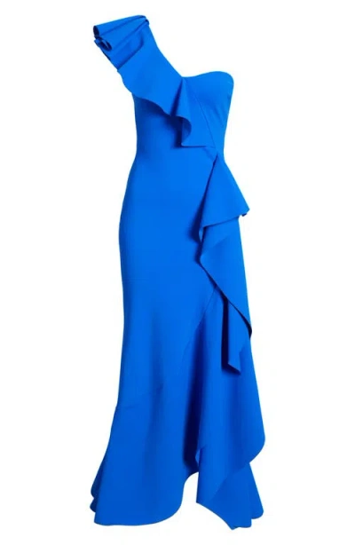 Chiara Boni La Petite Robe Kafu Ruffle One-shoulder Mermaid Gown In Blue Klein