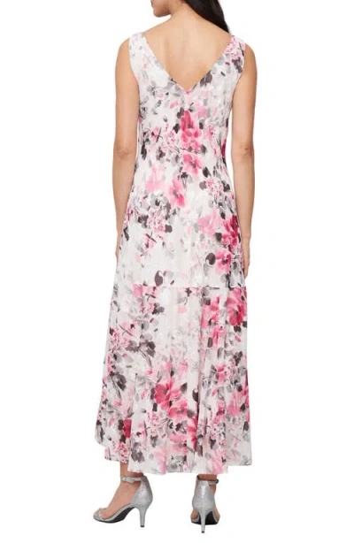 Alex Evenings Floral Sleeveless Burnout Chiffon Dress With Shawl In Fuchsia Mult