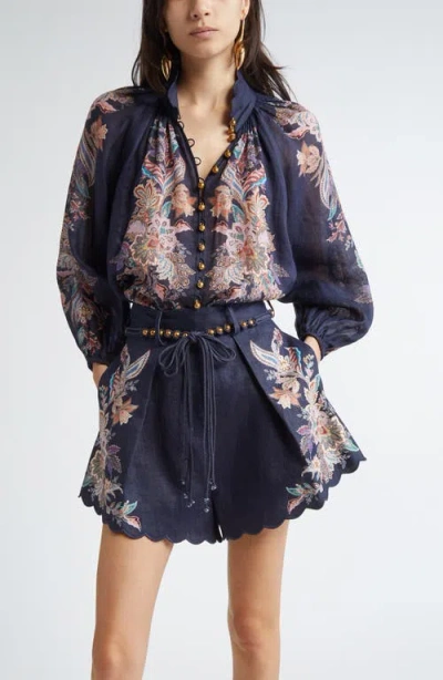 Zimmermann Rhiannon Billowed Ramie Shirt In Blue