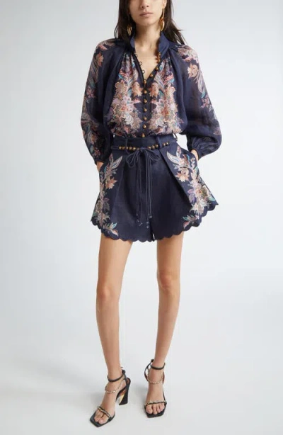 Zimmermann Rhiannon Billowed Ramie Shirt In Blue