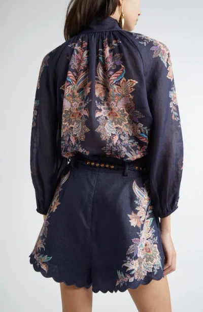 Zimmermann Rhiannon Billowed Ramie Shirt In Blue