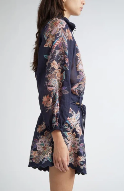 Zimmermann Rhiannon Billowed Ramie Shirt In Blue