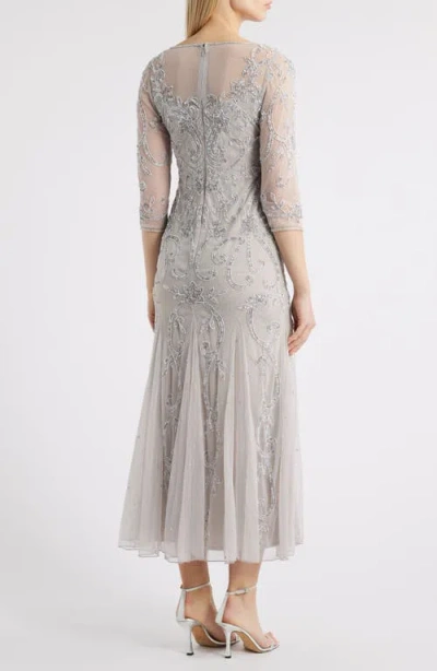Pisarro Nights Beaded Illusion Neck Gown In Silver