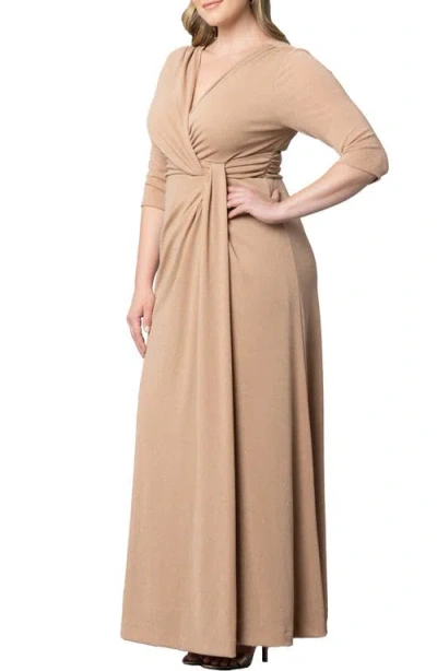 Kiyonna Romanced By Moonlight Glitter A-line Jersey Gown In Champagne