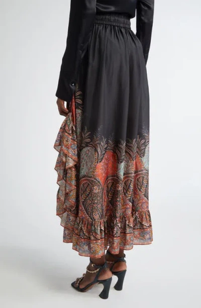 Zimmermann Rhiannon Printed Silk Skirt In Black