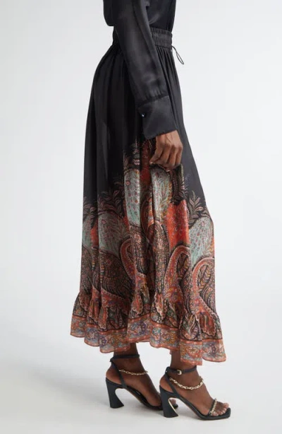 Zimmermann Rhiannon Printed Silk Skirt In Black