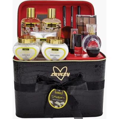 Lovery Jasmine Premium 30pc Home Spa & Makeup Set In Black Crocodile Case