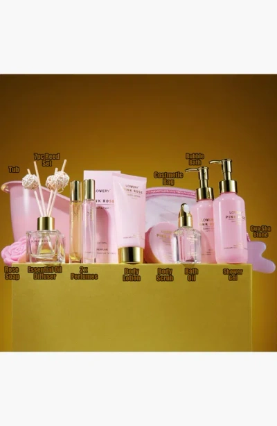 Lovery Luxury Spa Kit, 18pc Pink Rose Relaxing Basket With Perfumes, Gua Sha And More In Pink Rose