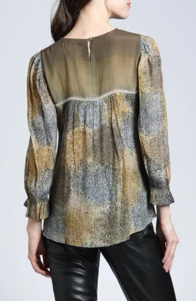 Apny Mixed Media Peasant Top In Gray