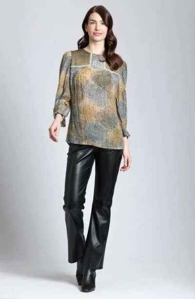 Apny Mixed Media Peasant Top In Gray