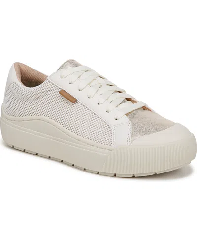 Dr. Scholl's Women's Time Off Lace Up Platform Sneakers In Off White,gold Faux Leather