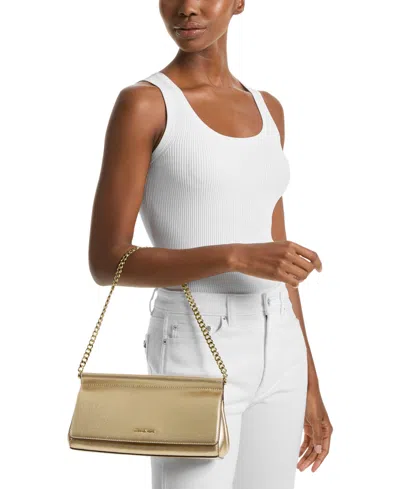 Michael Kors Michael  Carmine Small Leather East West Clutch In Pale Gold