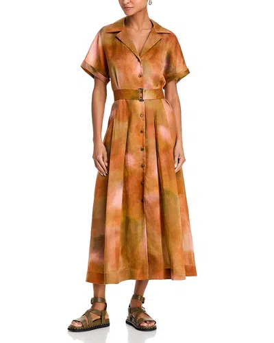 Lafayette 148 Belted A-line Cotton Midi Shirtdress In Multi