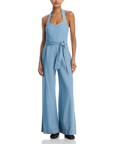 Steve Madden Artie Halter Neck Denim Jumpsuit In Bijou Blue