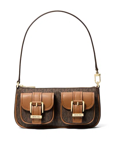 Michael Kors Zoe Shoulder Bag Printed Canvas In Brown/acorn