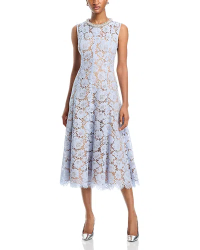 Self-portrait Blue Fine Lace Pearl Midi Dress In White