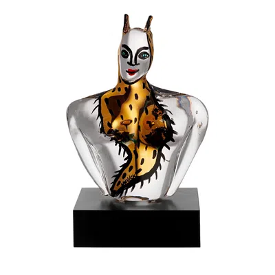 Kosta Boda House God Glass Sculpture In Clear/gold