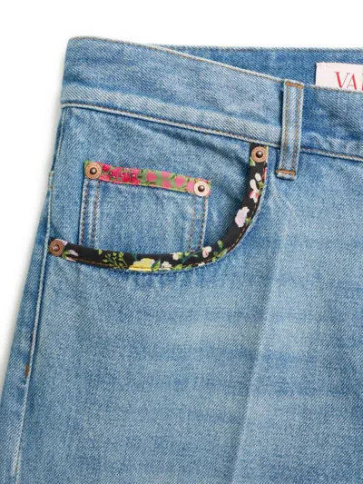 Valentino Straight-fit Denim Pants With Colorful Embellishments In Medium Blue Denim