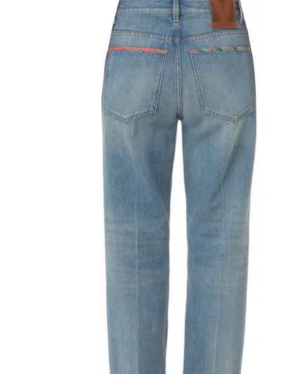 Valentino Straight-fit Denim Pants With Colorful Embellishments In Medium Blue Denim