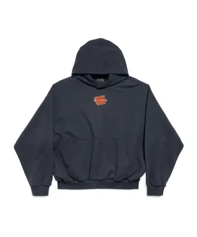 Balenciaga Cotton Caution Hoodie In Faded Black