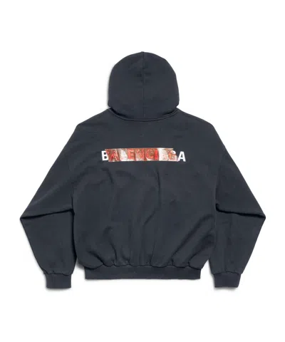Balenciaga Cotton Caution Hoodie In Faded Black