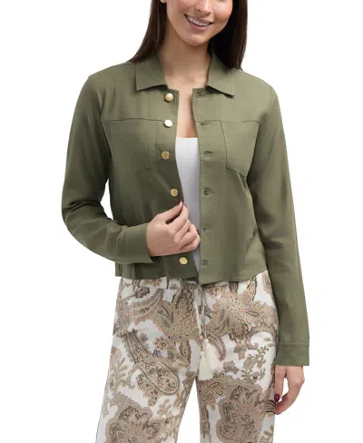 Ellen Tracy Crop Linen Blend Jacket In Multi