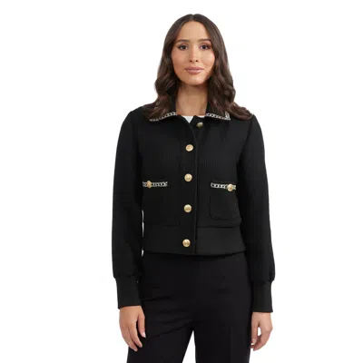 Ellen Tracy Tweed Bomber Jacket In Black