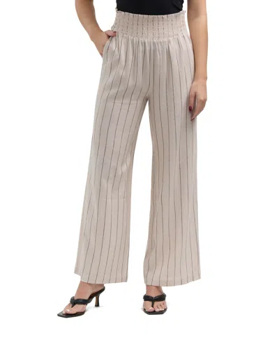 Ellen Tracy Women's Linen Smocked Wide Leg Pant In Neutral