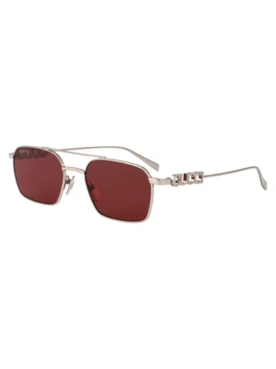Gucci Gg1804s Linea Name Of Brand 004 Silver Red Sunglasses In 银