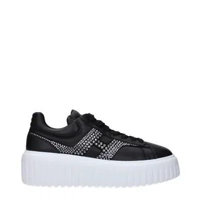 Hogan Leather Sneakers With Platform Sole And Embellished Stripes In Black