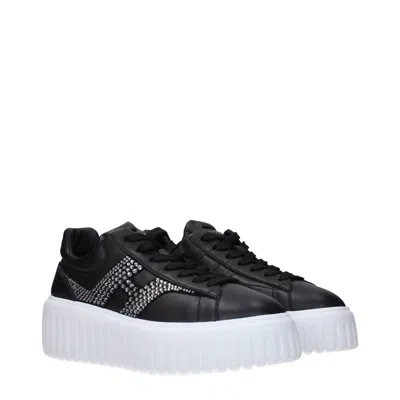 Hogan Leather Sneakers With Platform Sole And Embellished Stripes In Black