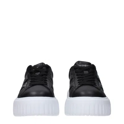 Hogan Leather Sneakers With Platform Sole And Embellished Stripes In Black