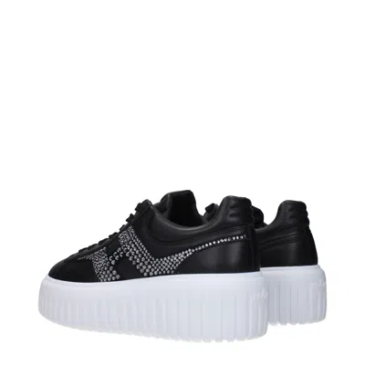 Hogan Leather Sneakers With Platform Sole And Embellished Stripes In Black