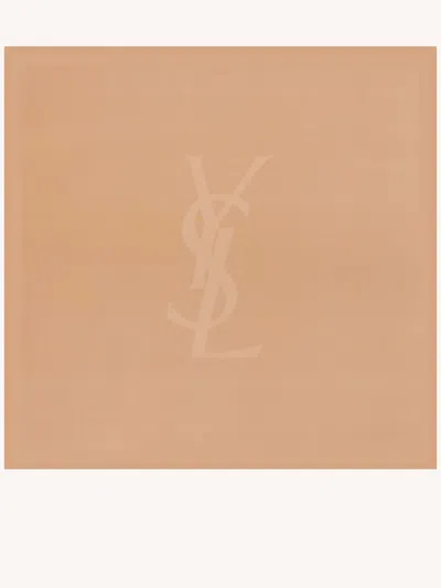 Saint Laurent Cassandre Square Scarf In Semi-sheer Silk Charmeuse In Beige