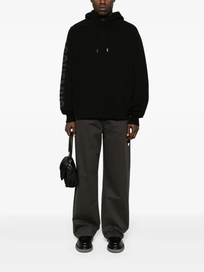 Jacquemus Hooded Typo Sweatshirt With Logoed Sleeve In Black 990