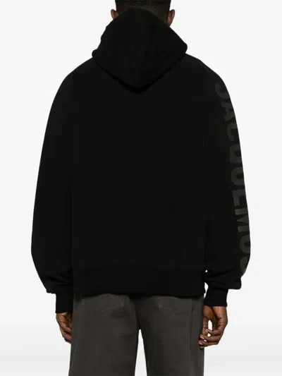 Jacquemus Hooded Typo Sweatshirt With Logoed Sleeve In Black 990